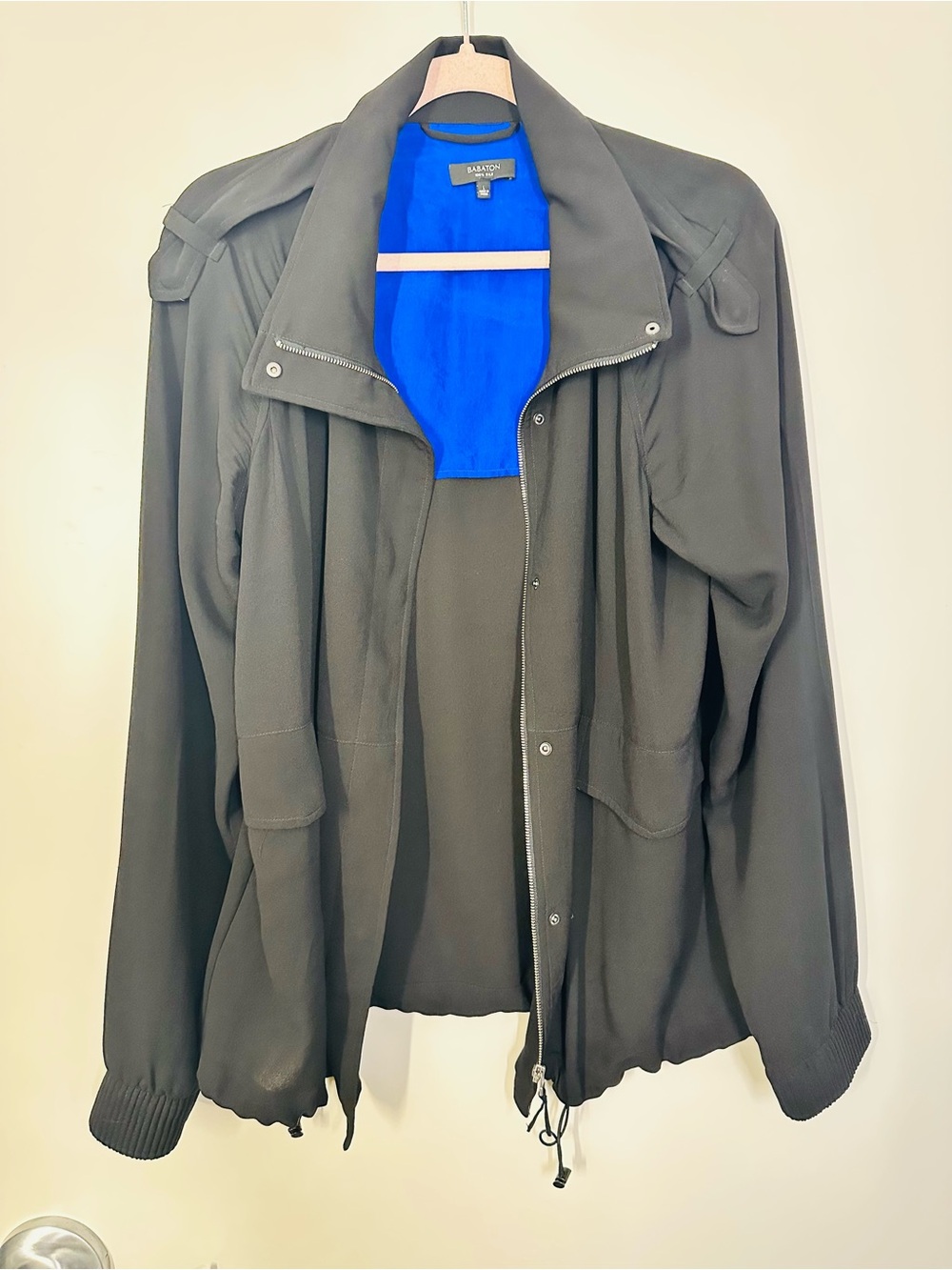 Aritzia Babaton Silk Black Jacket with Zip & Snap Front L - Picture 11 of 11